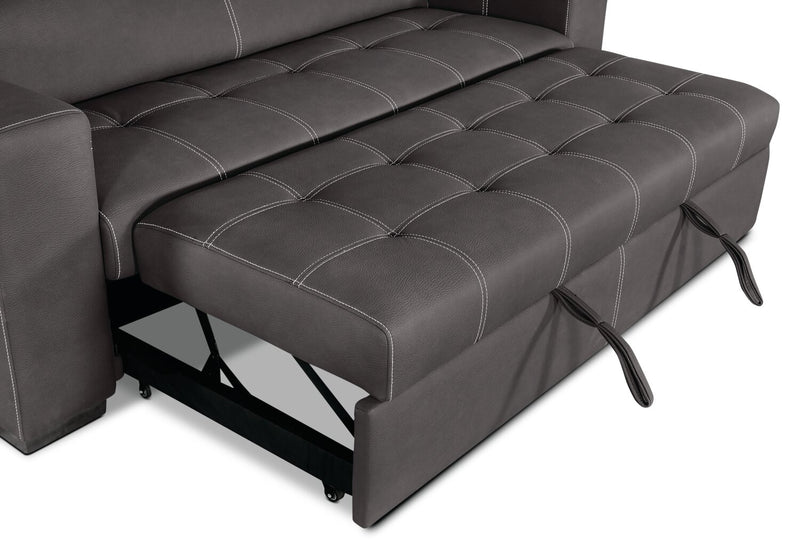 Drake 87\" Faux Suede Fabric Sleeper Sofa with Pull Out Sleeper, Flip-Up Headrests and Button Tufting - Grey