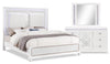 Ava 5pc Bedroom Set with Bed, Dresser & Mirror, LED, Glam, White - Queen Size | Ensemble de chambre à coucher Ava 5 pièces somptueux avec lit, commode, miroir et éclairage à DEL, b…
