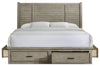 Levi Platform Storage Bed with Headboard & Frame, Wooden, Drift Grey - King Size | Lit plateforme de rangement Levi en bois avec tête de lit et cadre de lit, gris bois de grève - format très grand lit