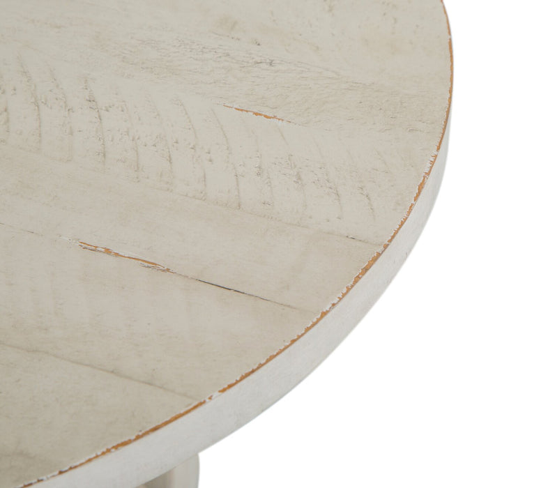 Bronwyn 22\" Traditional Round End Table with Shelf - Alabaster Pine with Scroll Design Wood Base
