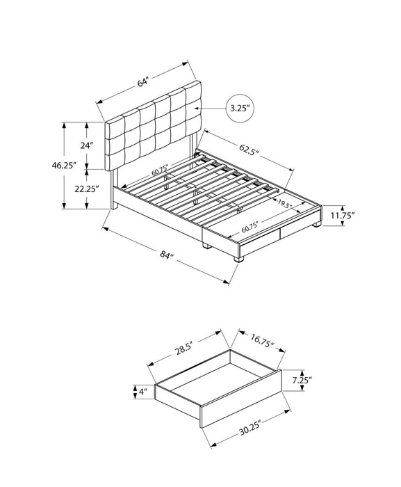 Minka Upholstered Storage Platform Bed in Beige Fabric, Tufted - Queen Size