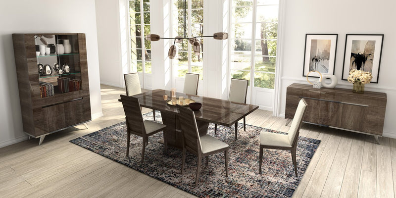 Gino 7pc Dining Set with Table & 6 Chairs - Made in Italy, 63-86\"W Extension, Modern - Brown