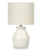 17" Cream Ceramic Linen Drum Shade Table Lamp|Lampe de table de 17 po en céramique crème avec abat-jour cylindrique lin