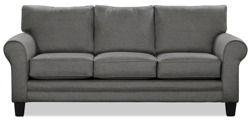 Made in Canada Tula 88\" Fabric Sofa with Rolled Arms and Accent Pillows - Steel Grey