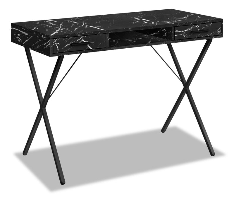 Rowan 42\" Office Desk with 2-Drawers & Cubbyhole - Black Marble-Look