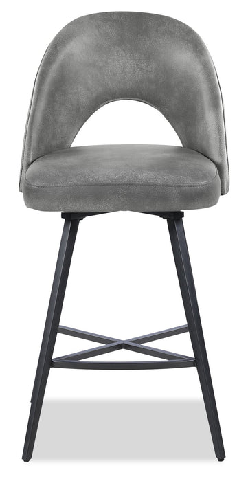 Kort & Co. Bay Counter-Height Stool with Swivel Seat & Vegan Leather Fabric, 25.5\"H, Metal - Grey