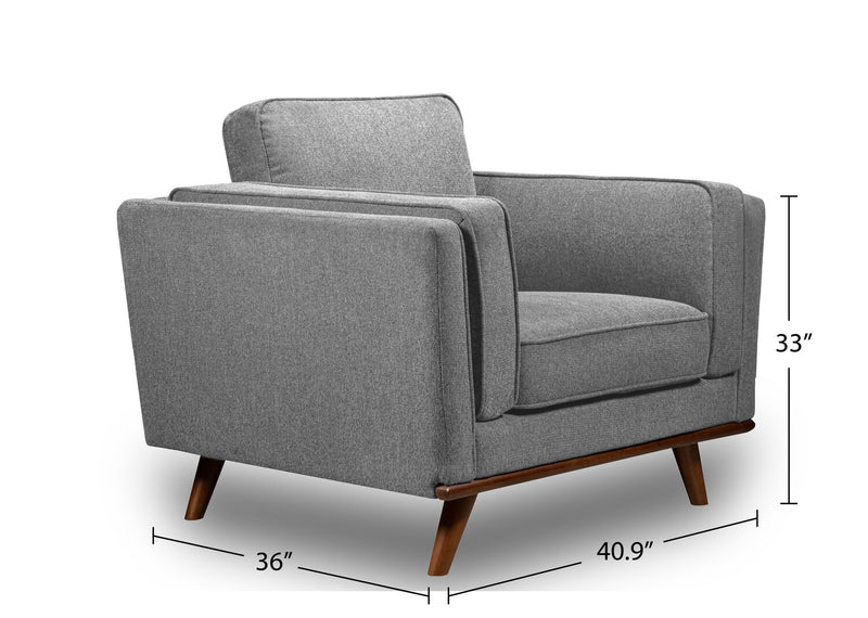 Kort & Co. Kassia 40.9\" Linen-Look Fabric Chair with Wood Base and Legs - Grey