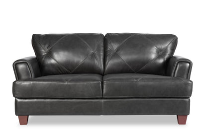 Chateau d’Ax Vita 70" 100% Genuine Leather Loveseat with Diamond Pattern Stitching and Wood Legs - Charcoal Grey | Causeuse Vita de Château d’Ax de 70 po en cuir 100 % véritable avec coutures à motif de diamant et pattes en bois - gris anthracite