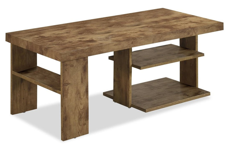 Devon 43.3\" Rustic Coffee Table with Shelf - Light Pine Finish Wood