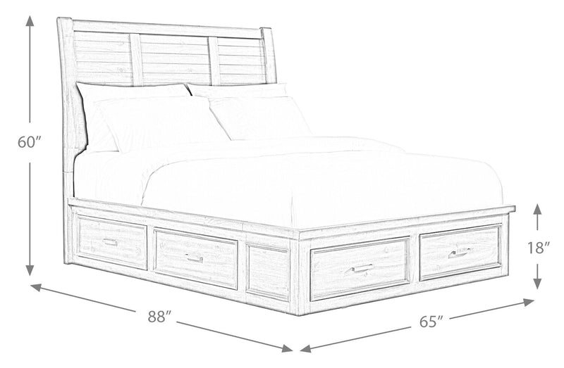 Levi Platform Storage Bed with Headboard & Frame, Wooden, Drift Grey - Queen Size