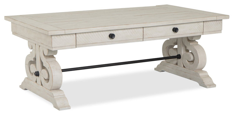 Bronwyn 50\" Traditional Coffee Table with Storage - Alabaster Pine with Scroll Design Wood Base