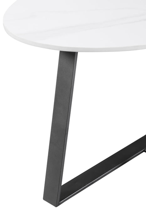 Kort & Co. Nico 51\" Modern Oval Coffee Table - White Sinetered Stone with Dark Grey Metal Legs