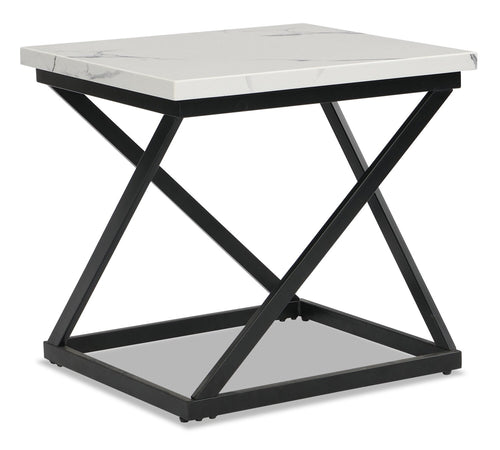 Verona 22" Modern End Table with Culture Marble Top - White Marble & Black 