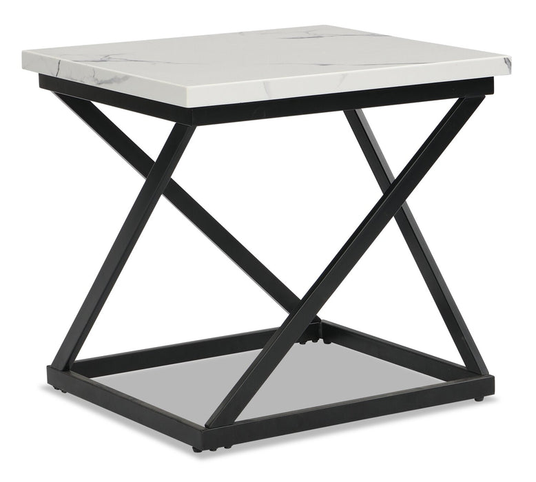Verona 22\" Modern End Table with Culture Marble Top - White Marble & Black 