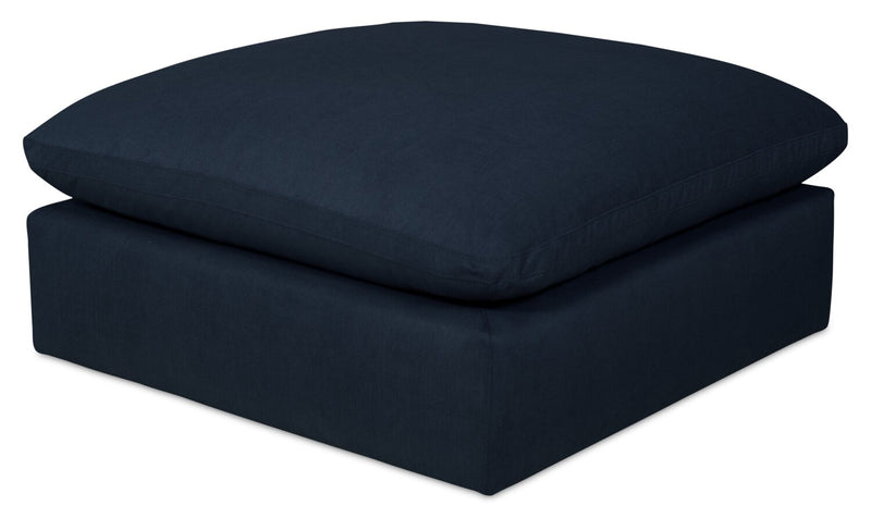 Eclipse Modular 6-Piece Linen-Look Fabric Sectional with Ottomans and Reversible Feather Down Cushions - Navy Blue