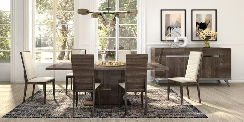 Gino Dining Table with 63-86\"W Extension - Made in Italy, Pedestal Base, Modern - Brown