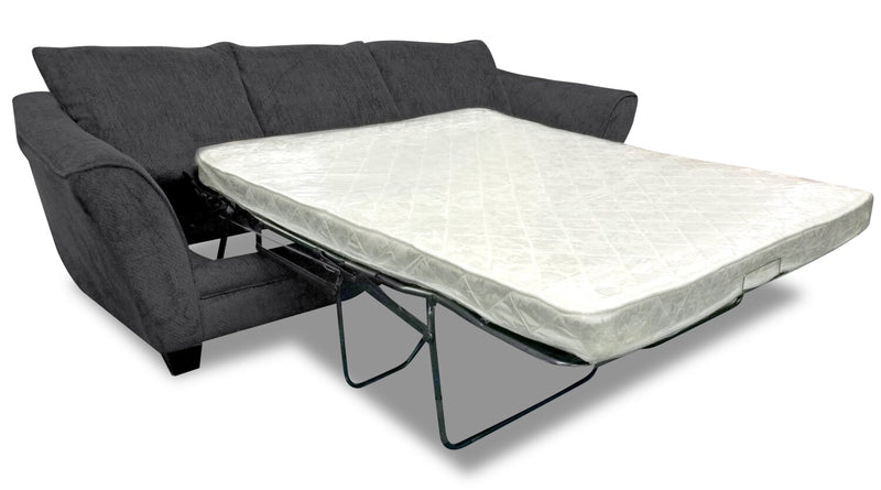 Made in Canada Febe 100\" Chenille Fabric Queen-Size Sofa Bed with Flared Arms - Charcoal Grey