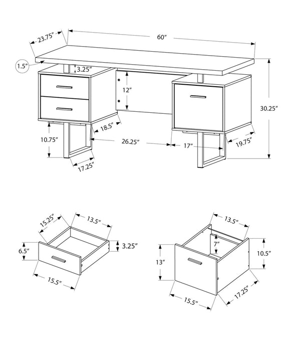 Teagan 60\" Reversible Office Desk with 3-Drawers - Taupe