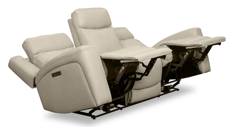 Scott Living Prescott 88.5\" Genuine Leather Power Reclining Sofa with Power Headrests - Platinum Grey