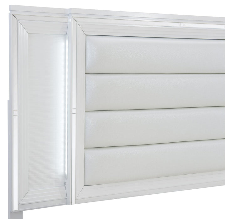 Max Panel Headboard, LED, Vegan Leather, Glam, White - King Size