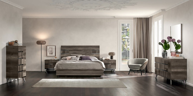 Gino 5pc Bedroom Set with Panel Bed, Dresser & Mirror - Made in Italy, Modern, Brown - King Size