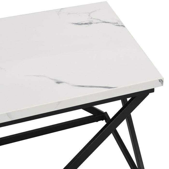 Verona 22\" Modern End Table with Culture Marble Top - White Marble & Black 