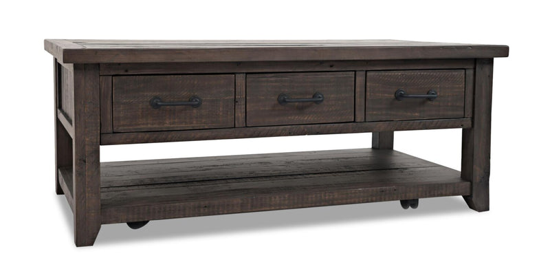 Morgan 48\" Rustic Coffee Table With Storage, Shelf and Casters - Dark Brown with Reclaimed Wood