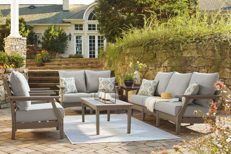 Cape Outdoor Patio Loveseat - High Density Plastic & Nuvella Fabric, UV & Weather Resistant - Grey
