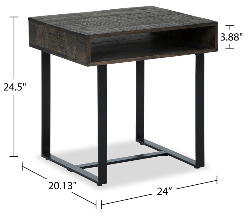 Vito 24\" Modern End Table with Storage - Brown with Black Metal Legs