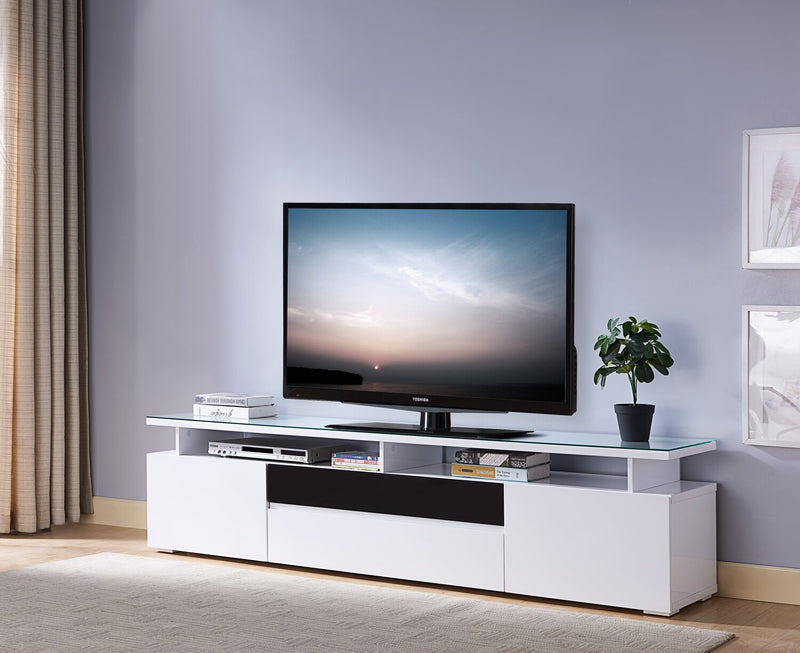 Adam 78\" Modern TV Stand with Storage and Cable Management for TVs up to 86\"- White
