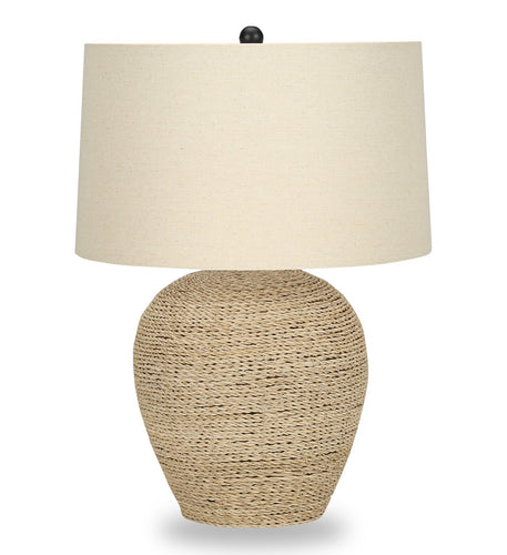 25" Ratten Table Lamp with Beige Shade