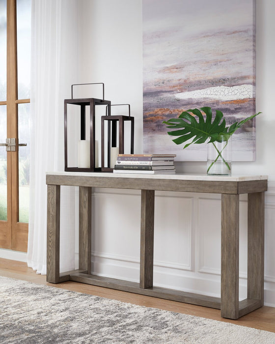 Corsa 64\" Modern Sofa Table - Marble Top with Grey Brown Wood Base