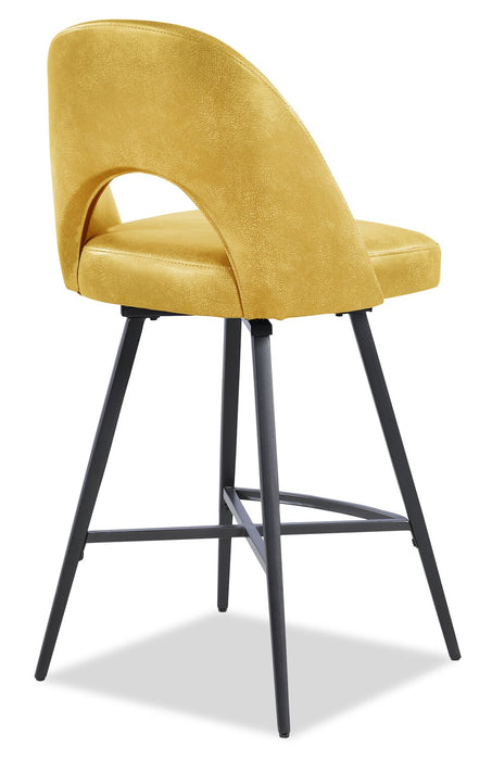 Kort & Co. Bay Counter-Height Stool with Swivel Seat & Vegan Leather Fabric, 25.5\"H, Metal - Mustard