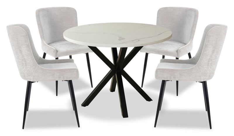 Verona 5pc Dining Set with Table & 4 Lexi Chairs, Culture Marbled Top, Metal, 42\"W Round - Taupe
