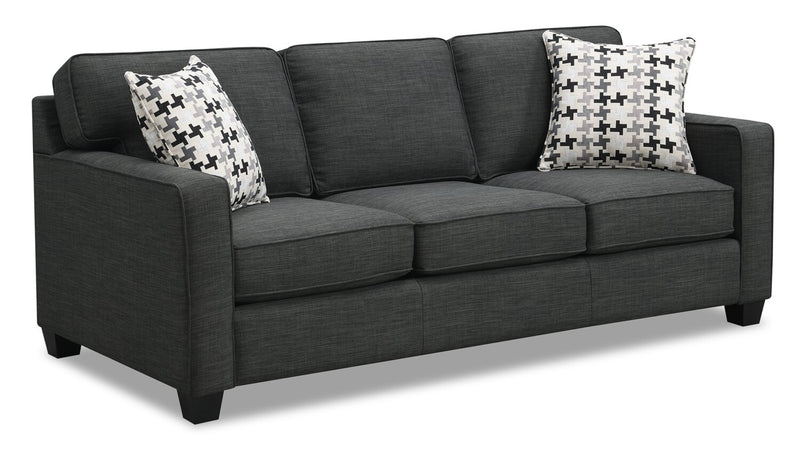 Made in Canada Sawyer 79\" Linen-Look Fabric Sofa with Reversible Cushions and Accent Pillows - Charcoal Grey