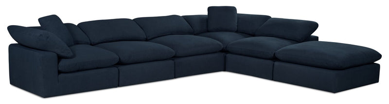 Eclipse Modular 6-Piece Linen-Look Fabric Pit Sofa Sectional with Reversible Feather Down Cushions - Navy Blue