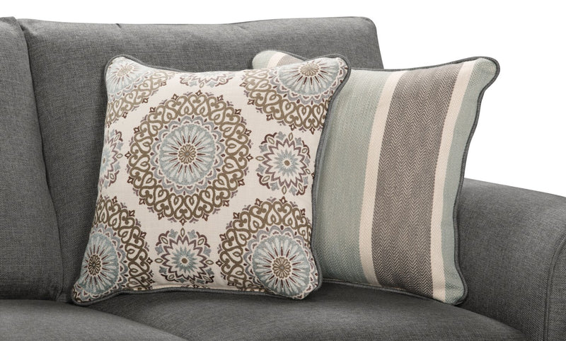 Made in Canada Tula 88\" Fabric Sofa with Rolled Arms and Accent Pillows - Steel Grey