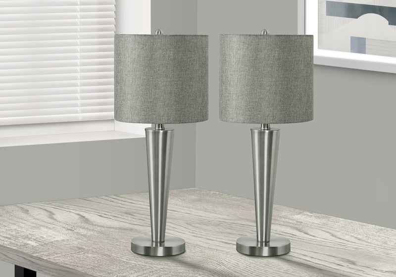 24\" Nickle Metal 2-Piece Set, with Two Table Lamps and USB Charging