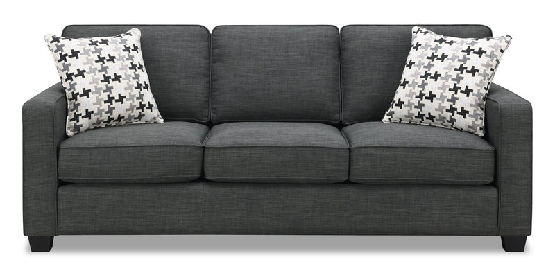 Made in Canada Sawyer 79\" Linen-Look Fabric Sofa with Reversible Cushions and Accent Pillows - Charcoal Grey