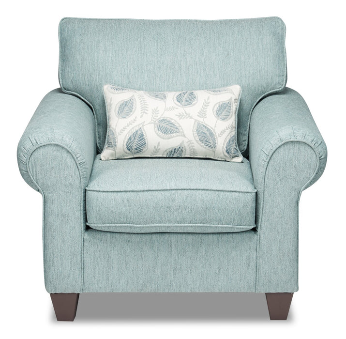 Made in Canada Scarlett 41.5\" Chenille Fabric Chair with Rolled Arms and Accent Pillow - Marine Blue