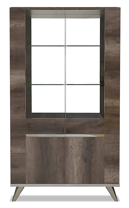 Gino Dining Curio with Storage & Glass Display Shelves - Made in Italy, Modern, 42\"W - Brown