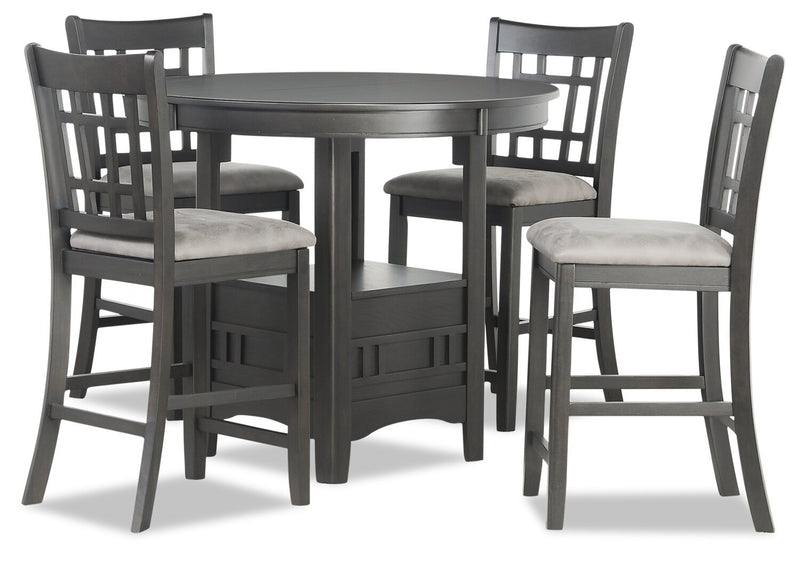 Dena 5pc Counter-Height Dining Set with Table & Chairs, 42-60\"W Extension, Round  - Grey