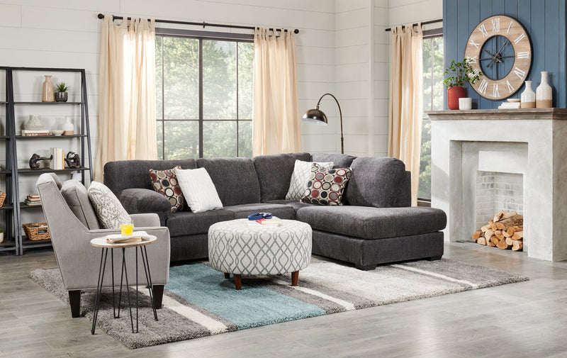 Made in Canada Morty 2-Piece Right-Facing Chenille Fabric Sectional with Accent Pillows - Grey