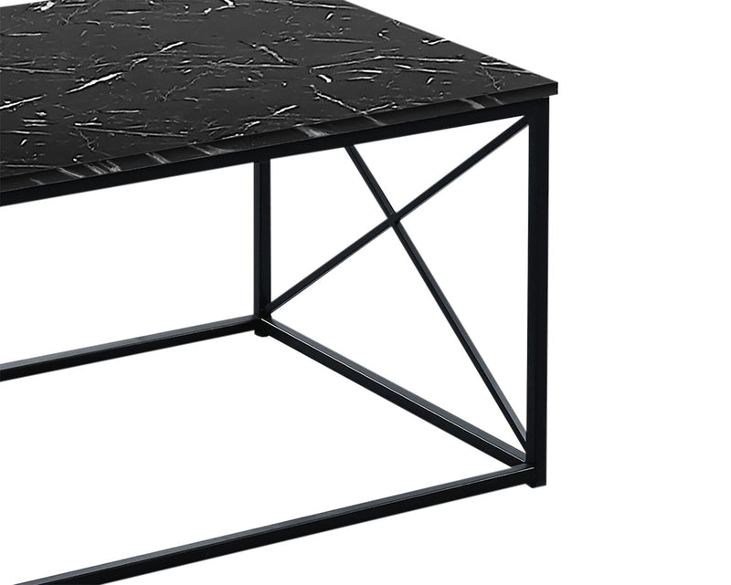 Kasey 42.25\" Modern 3-Pack Coffee + 2 End Tables - Black Marble Look with Black Metal Base