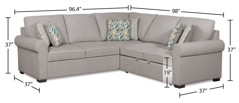 Scott Living Haven 2-Piece Right-Facing Chenille Fabric Sleeper Sectional - Grey
