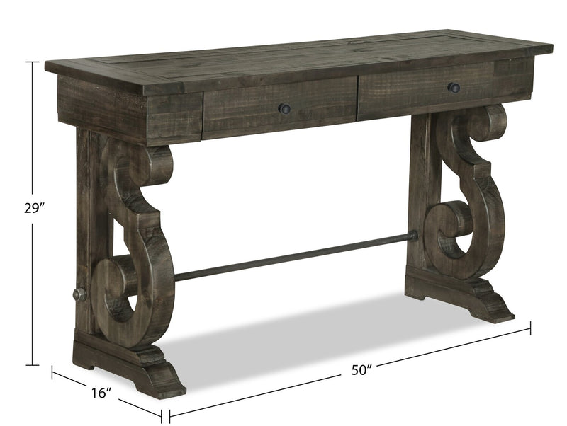 Bellamy 50\" Traditional Sofa Table with Storage - Dark Brown Pine with Scroll Design Wood Base
