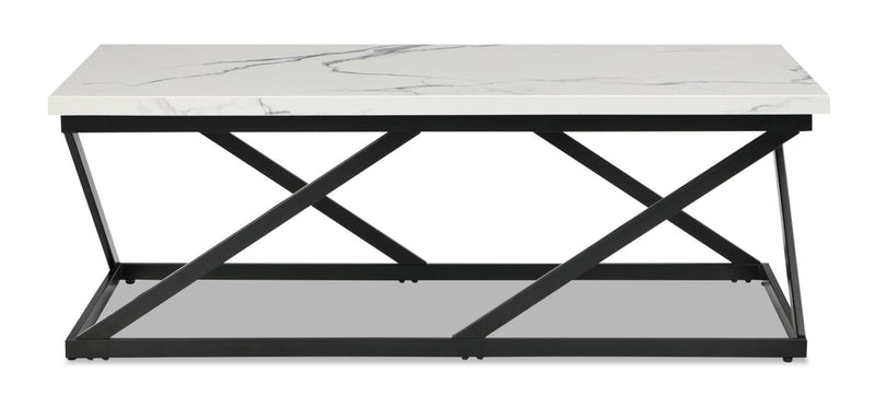 Verona 47.25\" Modern Coffee Table with Culture Marble Top - White Marble & Black