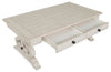 Bronwyn 50" Traditional Coffee Table with Storage - Alabaster Pine with Scroll Design Wood Base|Table à café traditionnelle Bronwyn de 50 po avec rangement - pin albâtre avec base en bois à volutes