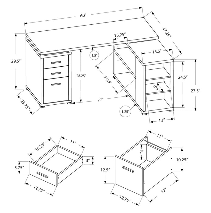 Rickey 60\" L-Shaped Corner Office Desk with 3-Drawers & Shelving - Natural