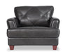 Chateau d'Ax Vita 44" 100% Genuine Leather Chair with Diamond Pattern Stitching and Wood Legs - Charcoal Grey | Fauteuil Vita de Château d’Ax de 44 po en cuir 100 % véritable avec coutures à motif de diamant et pattes en bois - gris anthracite